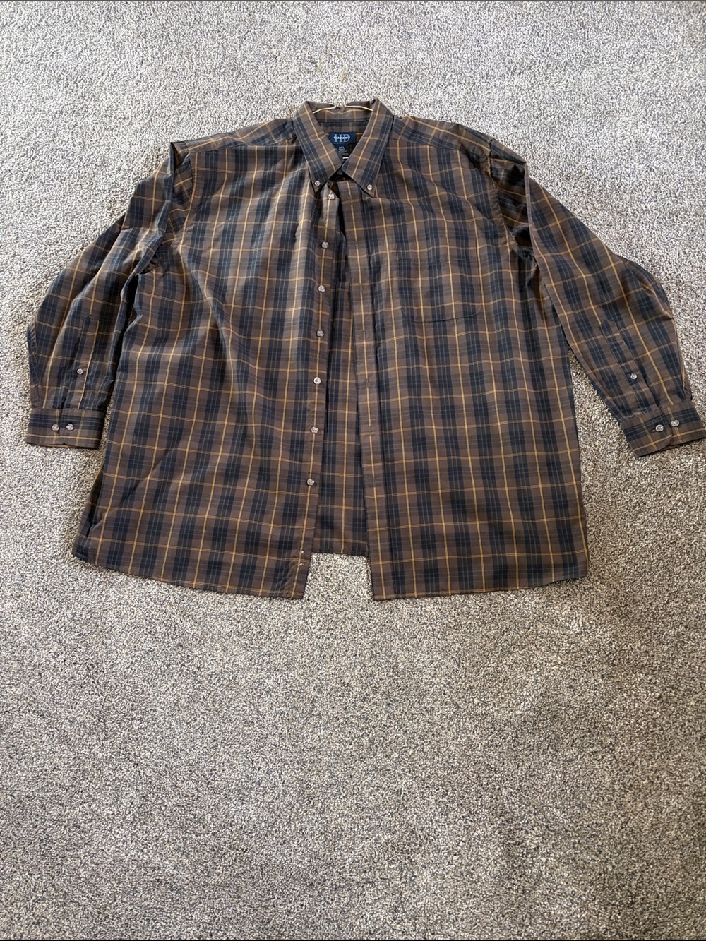 Men’s Harbor Bay Brown and Black Plaid Button-Down Shirt 2XL